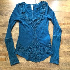 Free People Blue Lace Long Sleeved Shirt XS